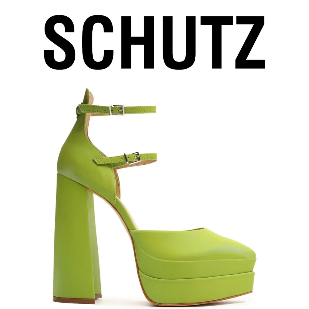 SCHUTZ Elysee Green Size 7 M Chunky Platform Heels - Picture 8 of 9